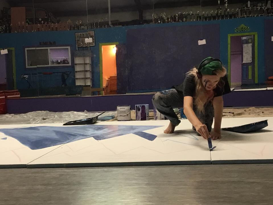 Painting the mountains for the snow queen set