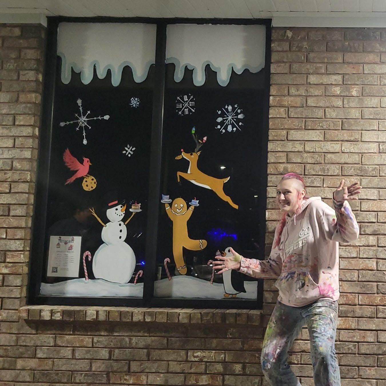 full christmas bakery window painting